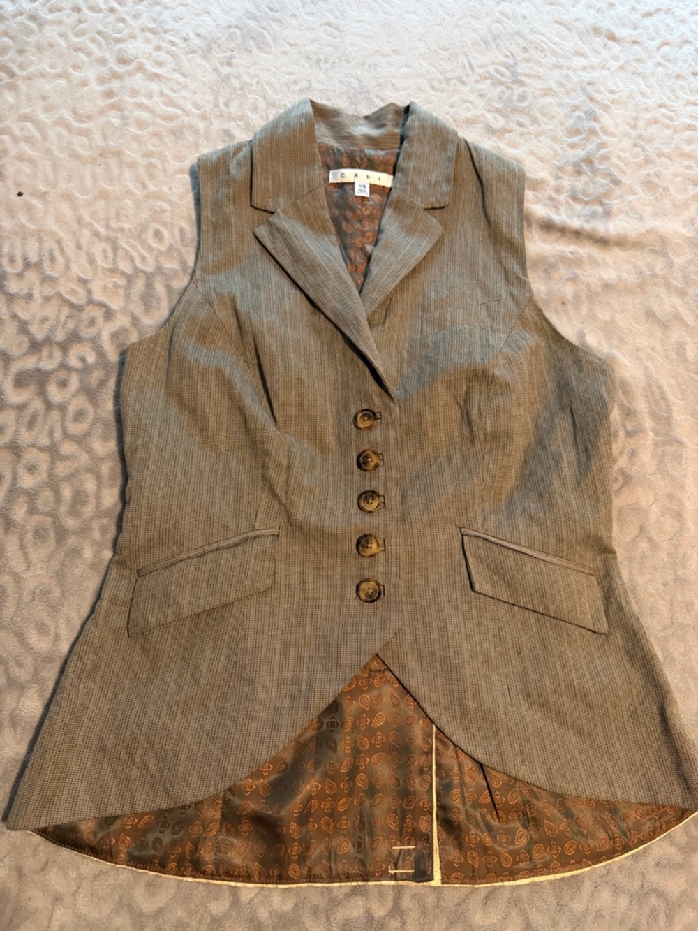 CAbi Gray Pinstripe Tailored Vest with Patterned Lining